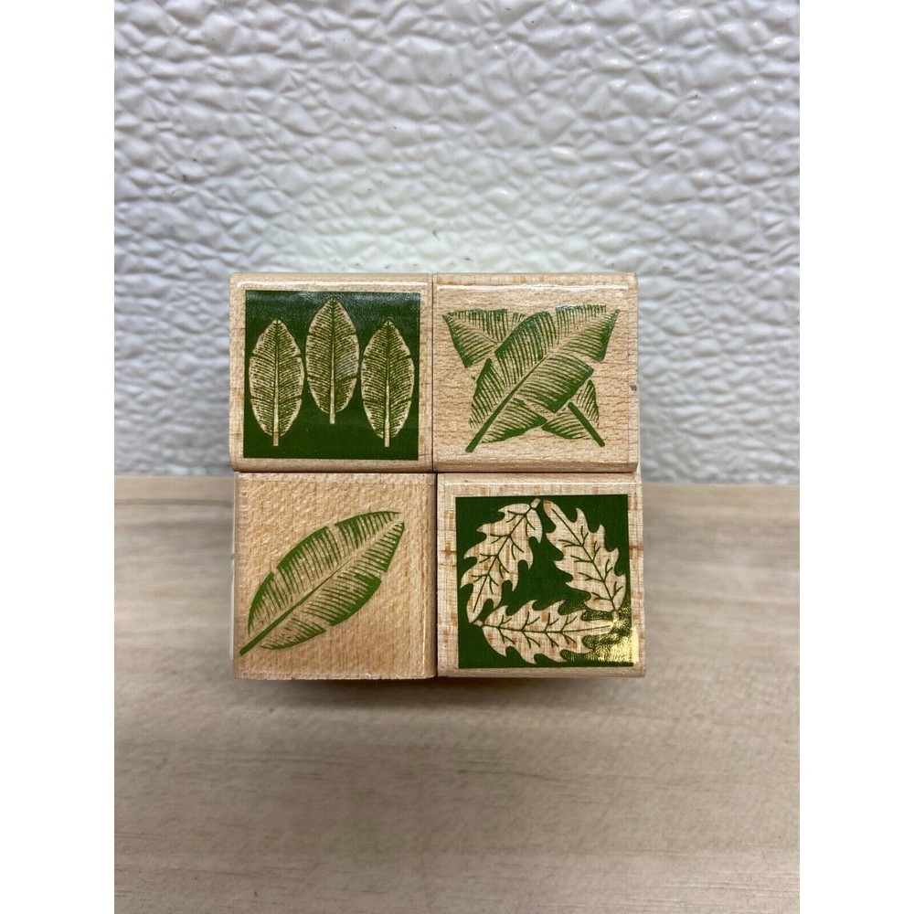 2000 Hero Arts Leaf Prints Set Of 4 Wood Mounted Rubber Stamps